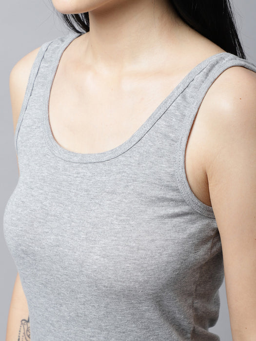 Women Grey Cotton U-neck Solid Tank top