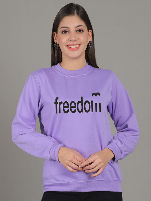Women Purple Round Neck Full Sleeve Freedom Print Sweatshirt
