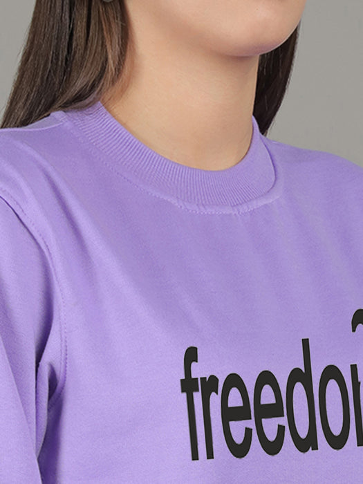 Women Purple Round Neck Full Sleeve Freedom Print Sweatshirt
