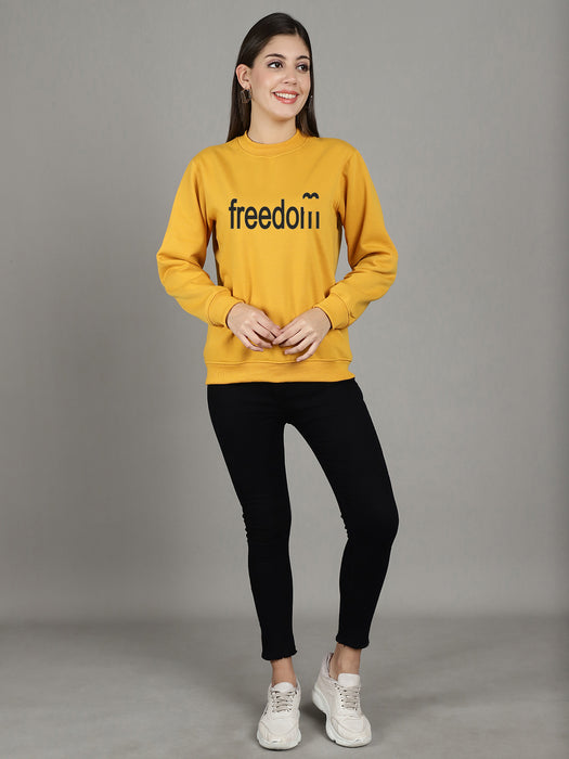 Women Magenta Round Neck Full Sleeve Freedom Print Sweatshirt