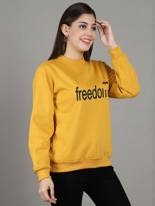 Women Magenta Round Neck Full Sleeve Freedom Print Sweatshirt