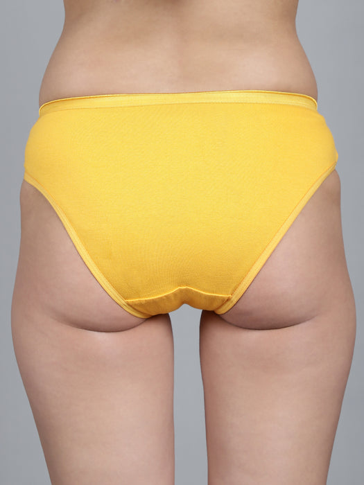 Women Yellow Regular Cotton Lycra Solid Lace Panty