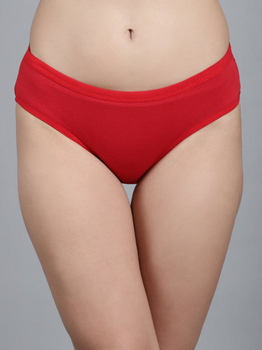 Women Red Regular Cotton Lycra Solid Panty