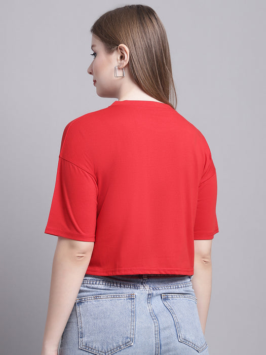 Women Red 100% Cotton Round Neck Half Sleeve Women Oversized T-shirt