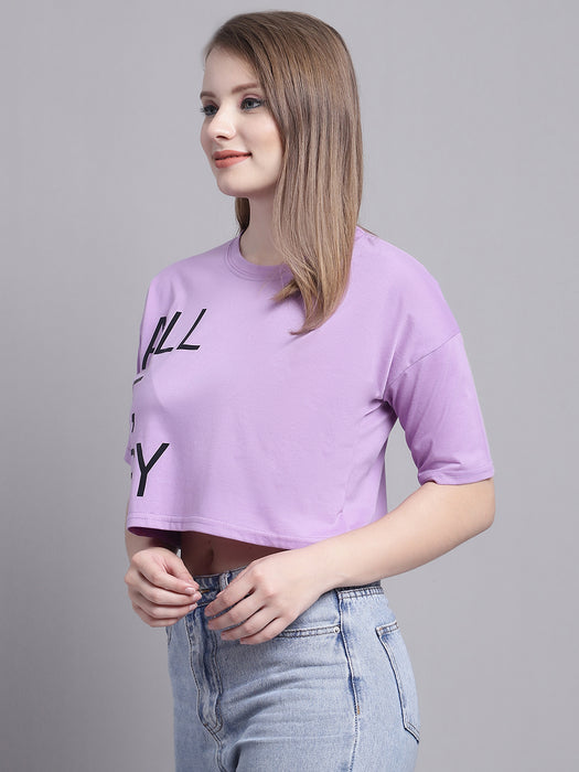 Women Purple 100% Cotton Round Neck Half Sleeve Women Oversized T-shirt