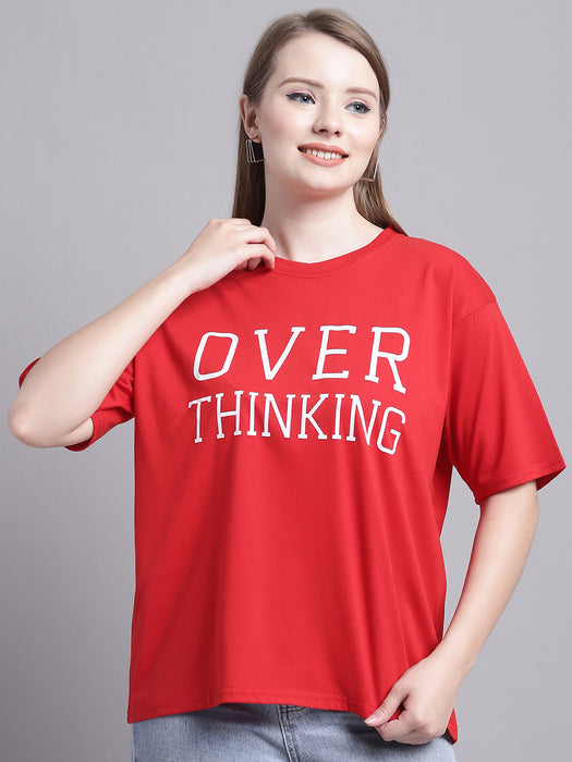 Women Red 100% Cotton Round Neck Half Sleeve Women Oversized T-shirt