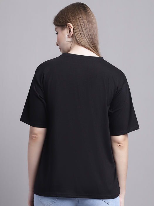 Women Black 100% Cotton Round Neck Half Sleeve Women Oversized T-shirt