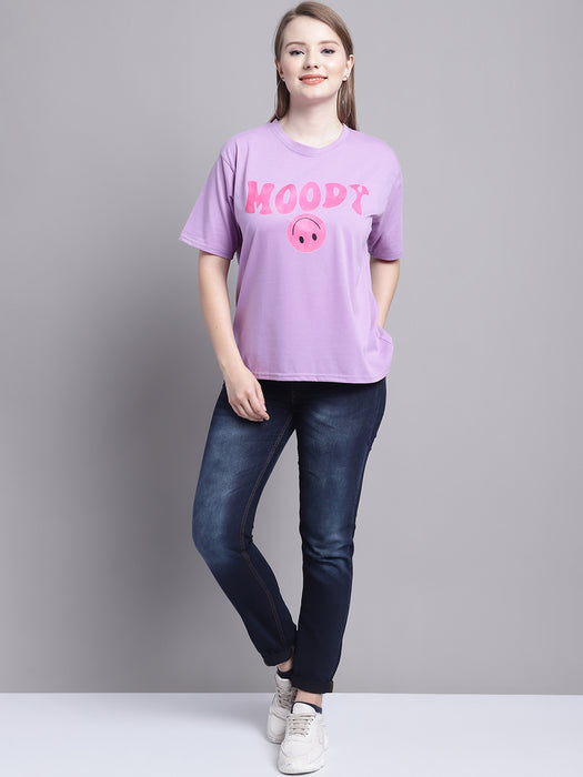Women Purple 100% Cotton Round Neck Half Sleeve Women Oversized T-shirt