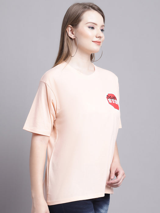 Women Peach 100% Cotton Round Neck Half Sleeve Women Oversized T-shirt