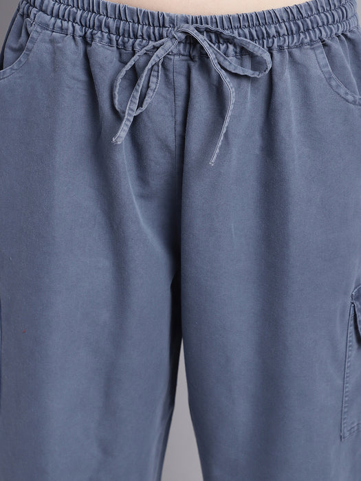 Women Grey multi pocket denim finish Culottes cargo cotton Pant