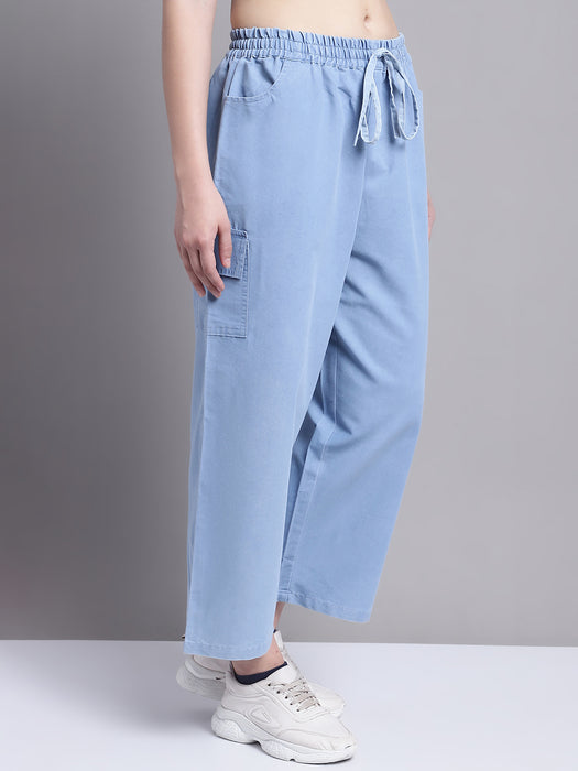 Women Blue multi pocket denim finish Culottes Cargo cotton Pant