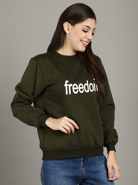 Women Mahendi Round Neck Full Sleeve Freedom Print Sweatshirt