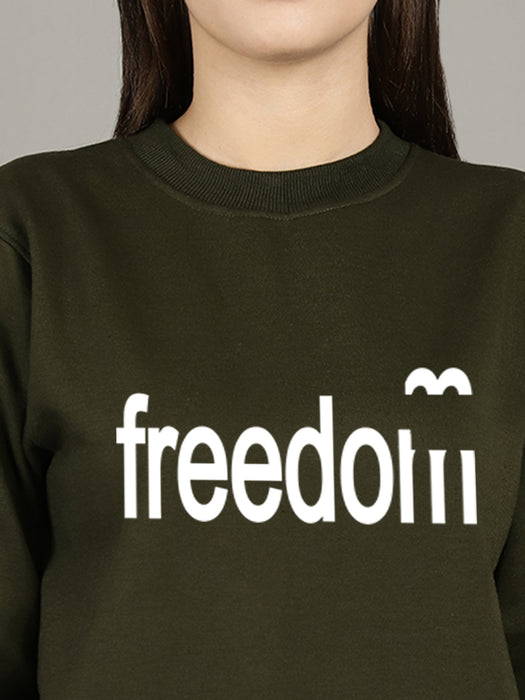 Women Mahendi Round Neck Full Sleeve Freedom Print Sweatshirt
