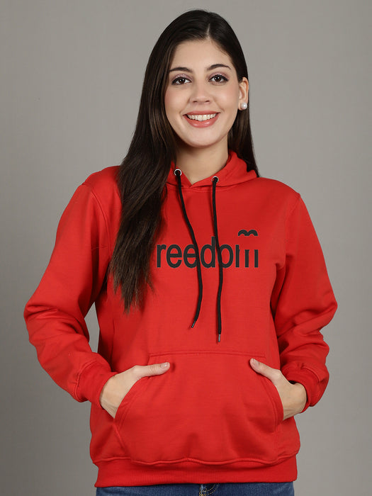 Women Red Hood Neck Full Sleeve Fleece Freedom Print Hoodie with kangaroo Pocket