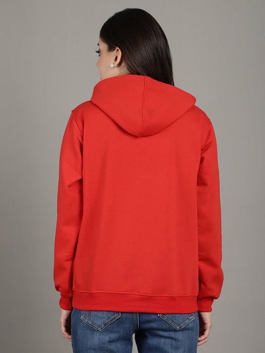 Women Red Hood Neck Full Sleeve Fleece Freedom Print Hoodie with kangaroo Pocket