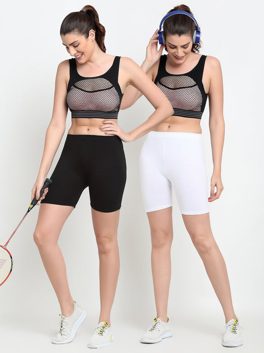 Women Black White Four way super commed lycra Cycling Shorts