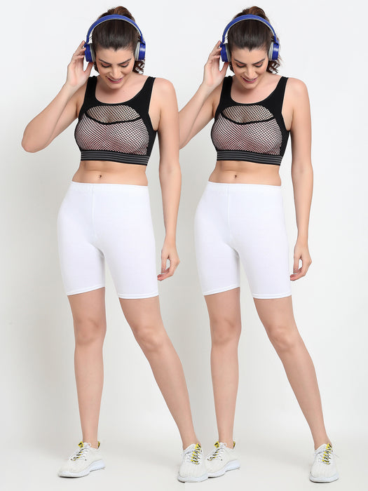 Women White 2 Four way super commed lycra Cycling Shorts
