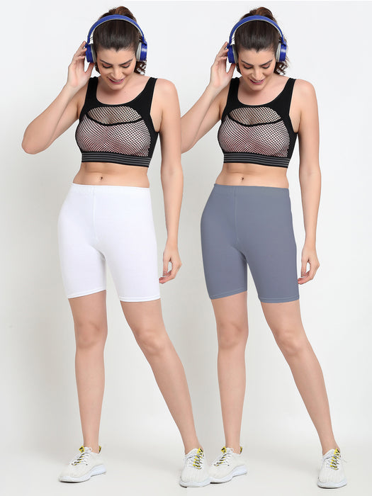 Women White Grey Four way super commed lycra Cycling Shorts