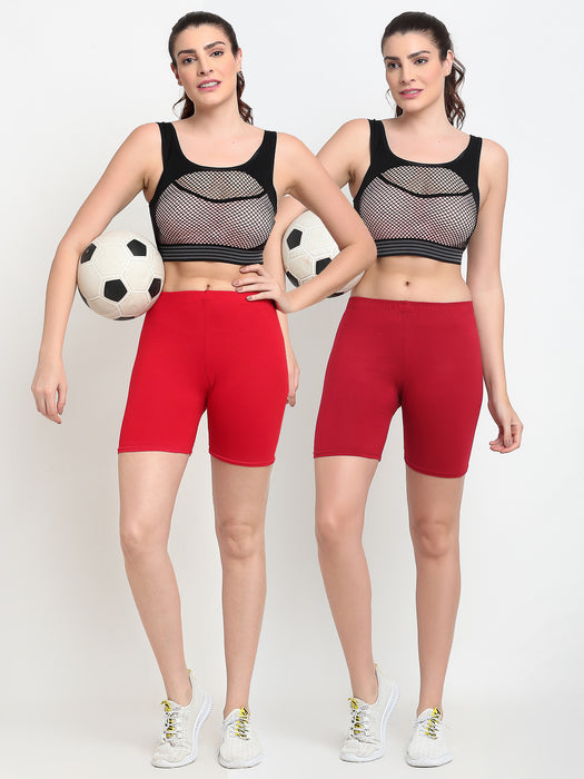 Women Red Maroon Four way super commed lycra Cycling Shorts