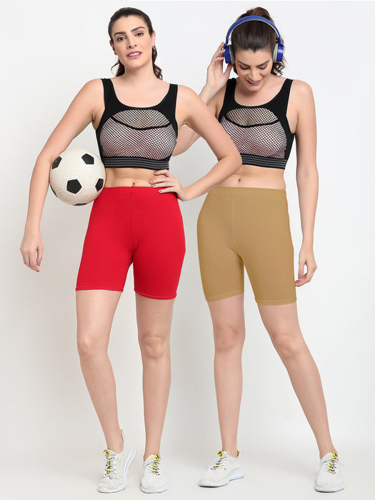 Women Red Dark Skin Four way super commed lycra Cycling Shorts