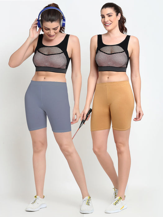 Women Grey Skin Four way super commed lycra Cycling Shorts