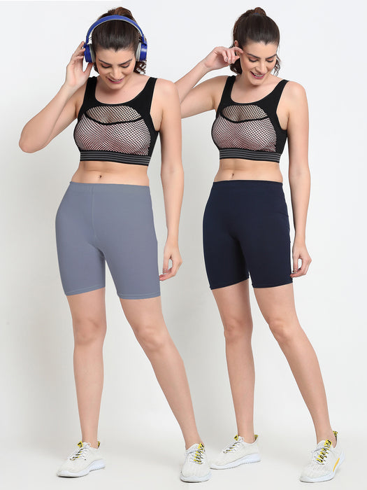 Women Grey Navy Four way super commed lycra Cycling Shorts