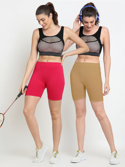 Women Pink D.skin Four way super commed lycra Cycling Shorts