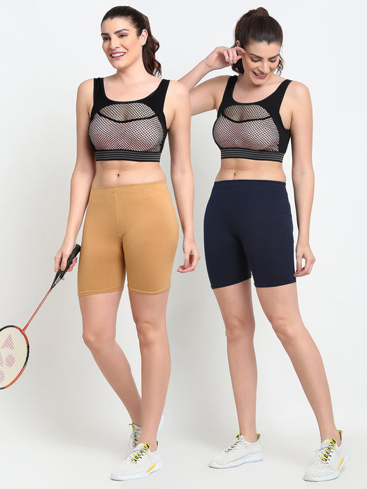 Women Skin Navy Four way super commed lycra Cycling Shorts