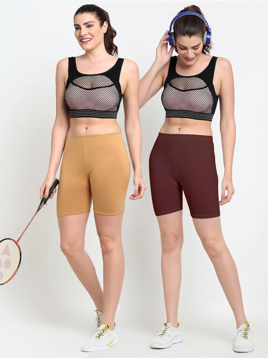 Women Skin Brown Four way super commed lycra Cycling Shorts