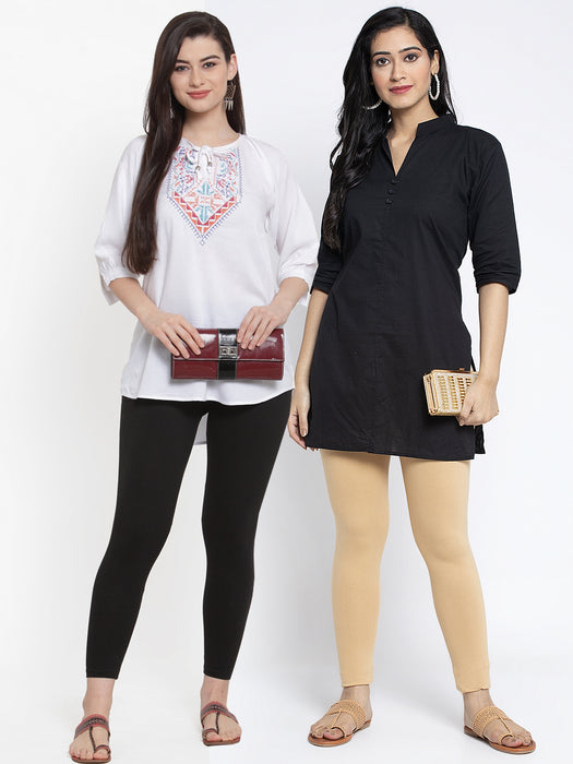 Women Black Skin Super Combed Cotton Lycra Legging
