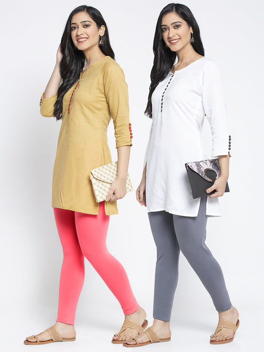 Women Grey Peach Super Combed Cotton Lycra Legging