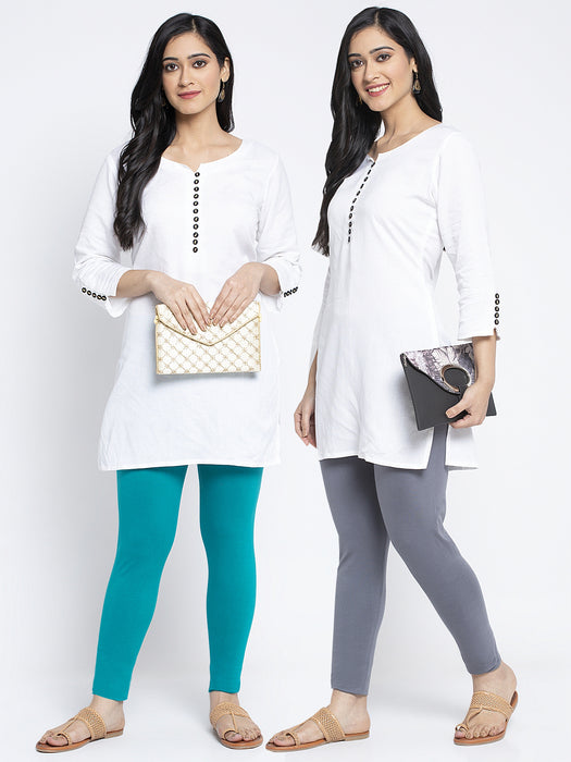 Women Grey LightBlue Super Combed Cotton Lycra Legging
