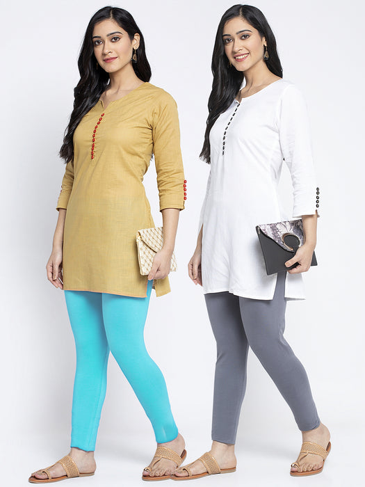 Women Grey Aqua Super Combed Cotton Lycra Legging