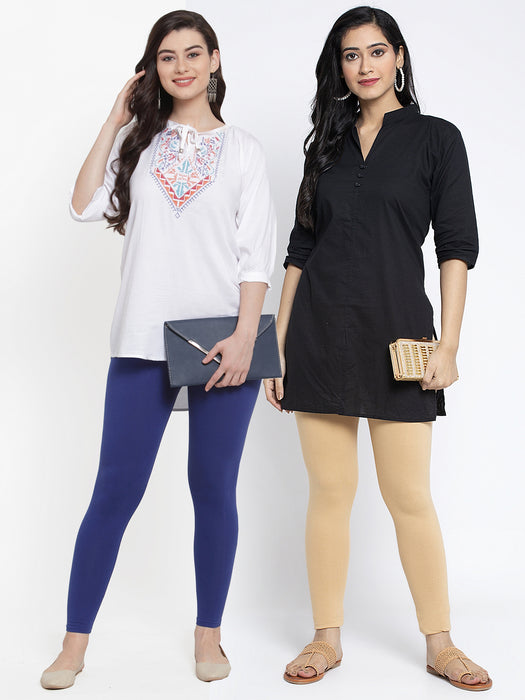 Women Blue Skin Super Combed Cotton Lycra Legging