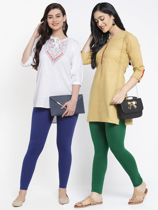 Women Blue Pakistani Green Super Combed Cotton Lycra Legging