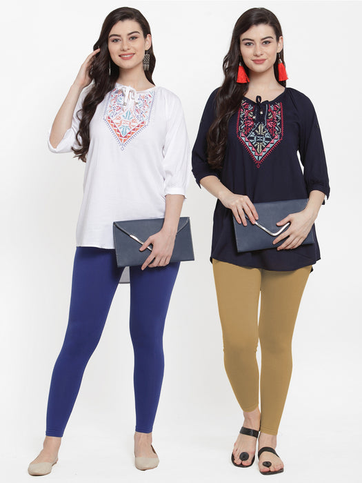 Women Blue Dark Skin Super Combed Cotton Lycra Legging