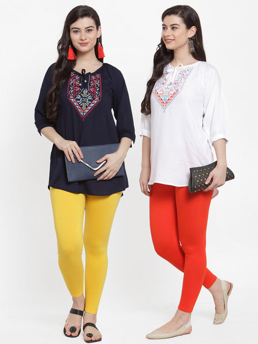 Women Yellow Orange Super Combed Cotton Lycra Legging