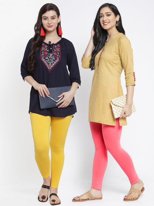 Women Yellow Peach Super Combed Cotton Lycra Legging
