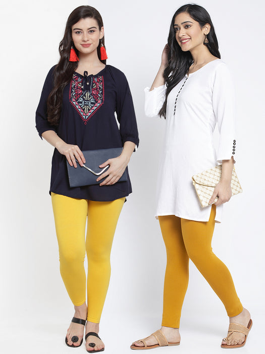 Women Yellow Magenta Super Combed Cotton Lycra Legging