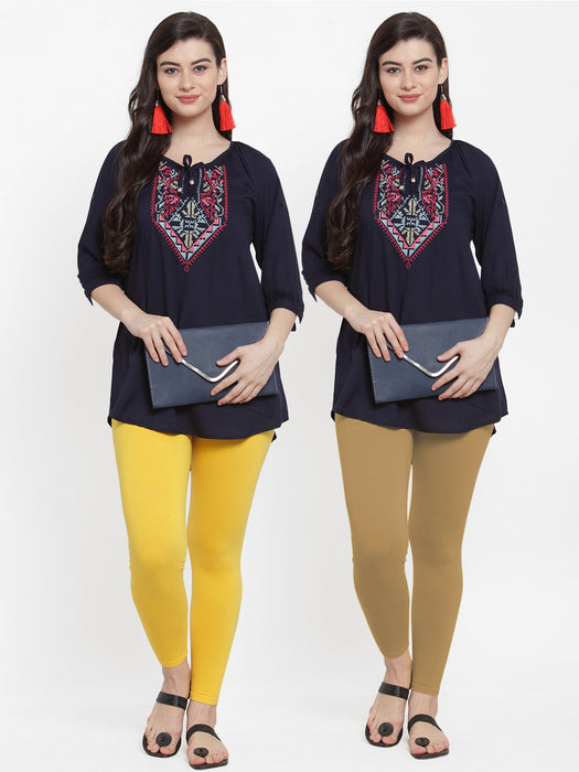 Women Yellow Dark Skin Super Combed Cotton Lycra Legging