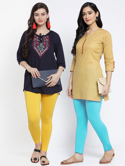 Women Yellow Aqua Super Combed Cotton Lycra Legging