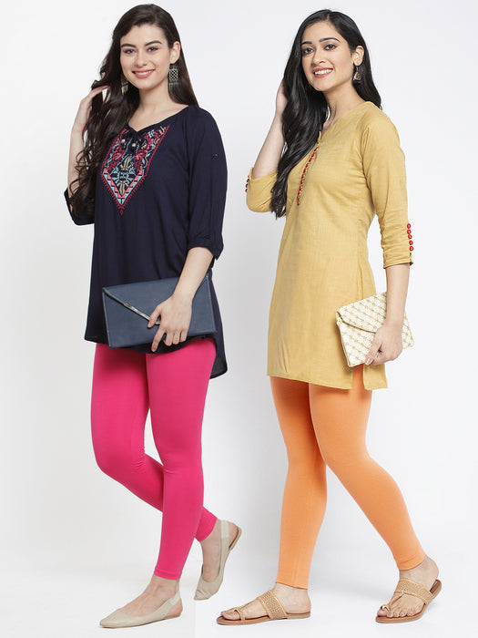 Women Pink Gajri Super Combed Cotton Lycra Legging
