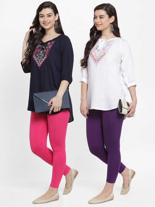 Women Pink Purple Super Combed Cotton Lycra Legging