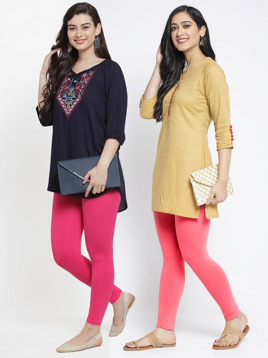 Women Pink Peach Super Combed Cotton Lycra Legging