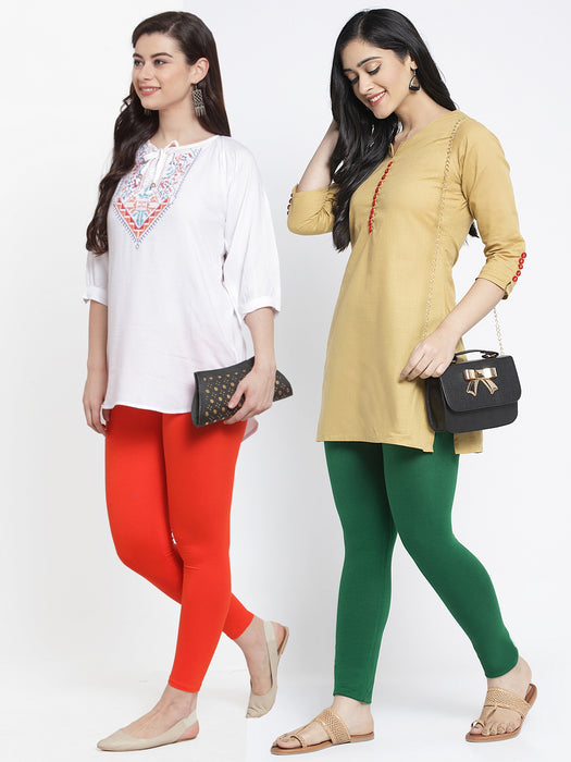 Women Orange Pakistani Green Super Combed Cotton Lycra Legging