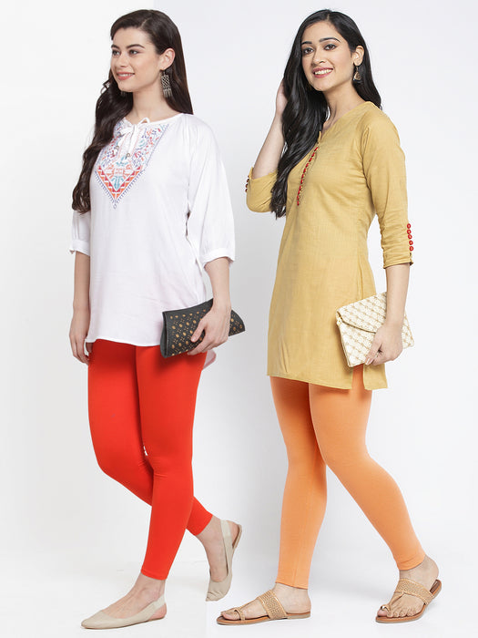 Women Orange Gajri Super Combed Cotton Lycra Legging