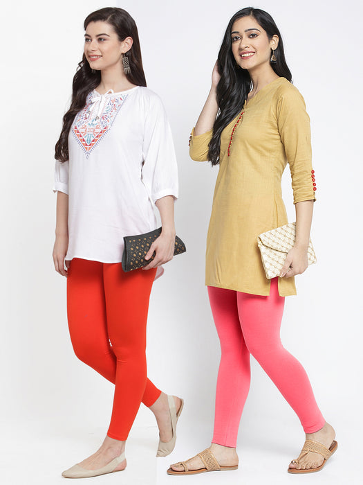Women Orange Peach Super Combed Cotton Lycra Legging