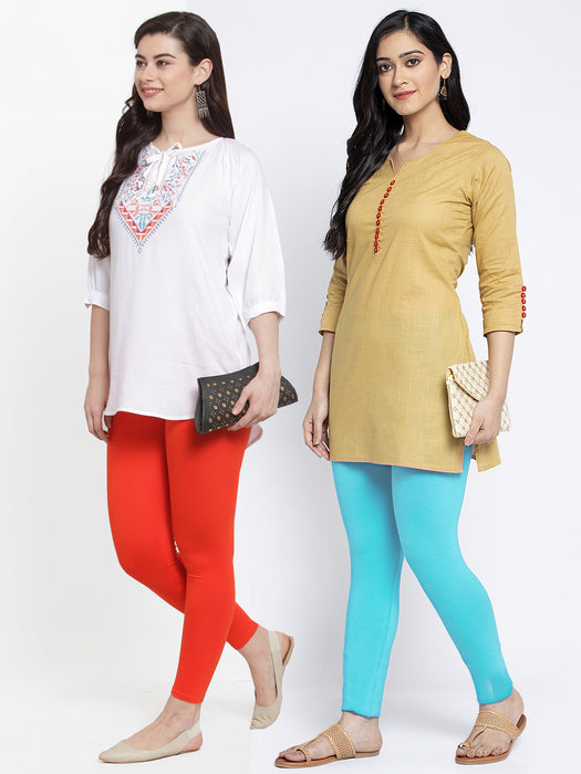 Women Orange Aqua Super Combed Cotton Lycra Legging