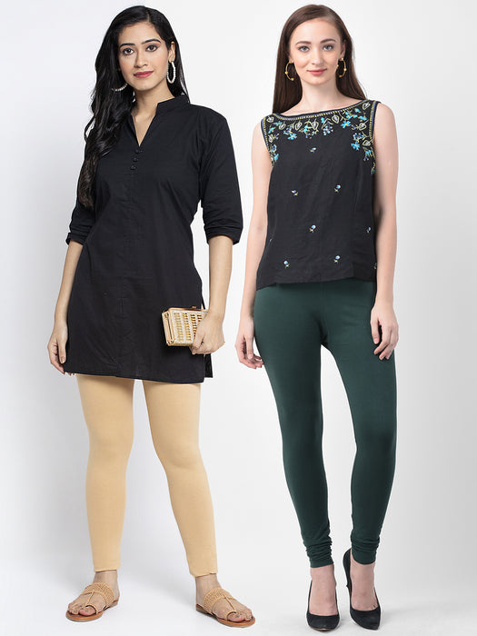 Women Skin Bottle Green Super Combed Cotton Lycra Legging
