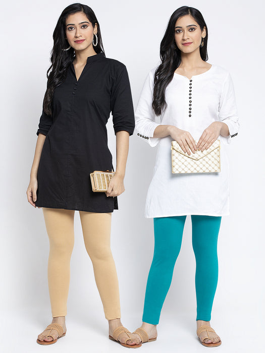 Women Skin Light Blue Super Combed Cotton Lycra Legging